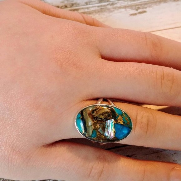 Jewelry - Abalone & Turquoise Sterling Ring